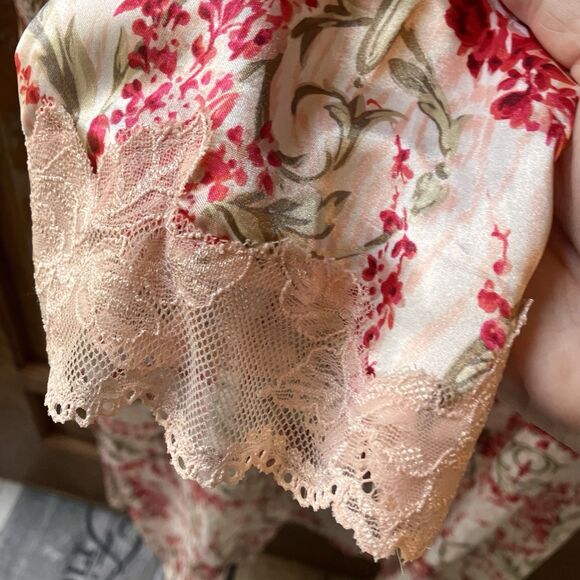 Gillian & O'Malley Sexy Pink Red Green Floral Peignoir Set Lace Chemise Robe S/M - Picture 5 of 13